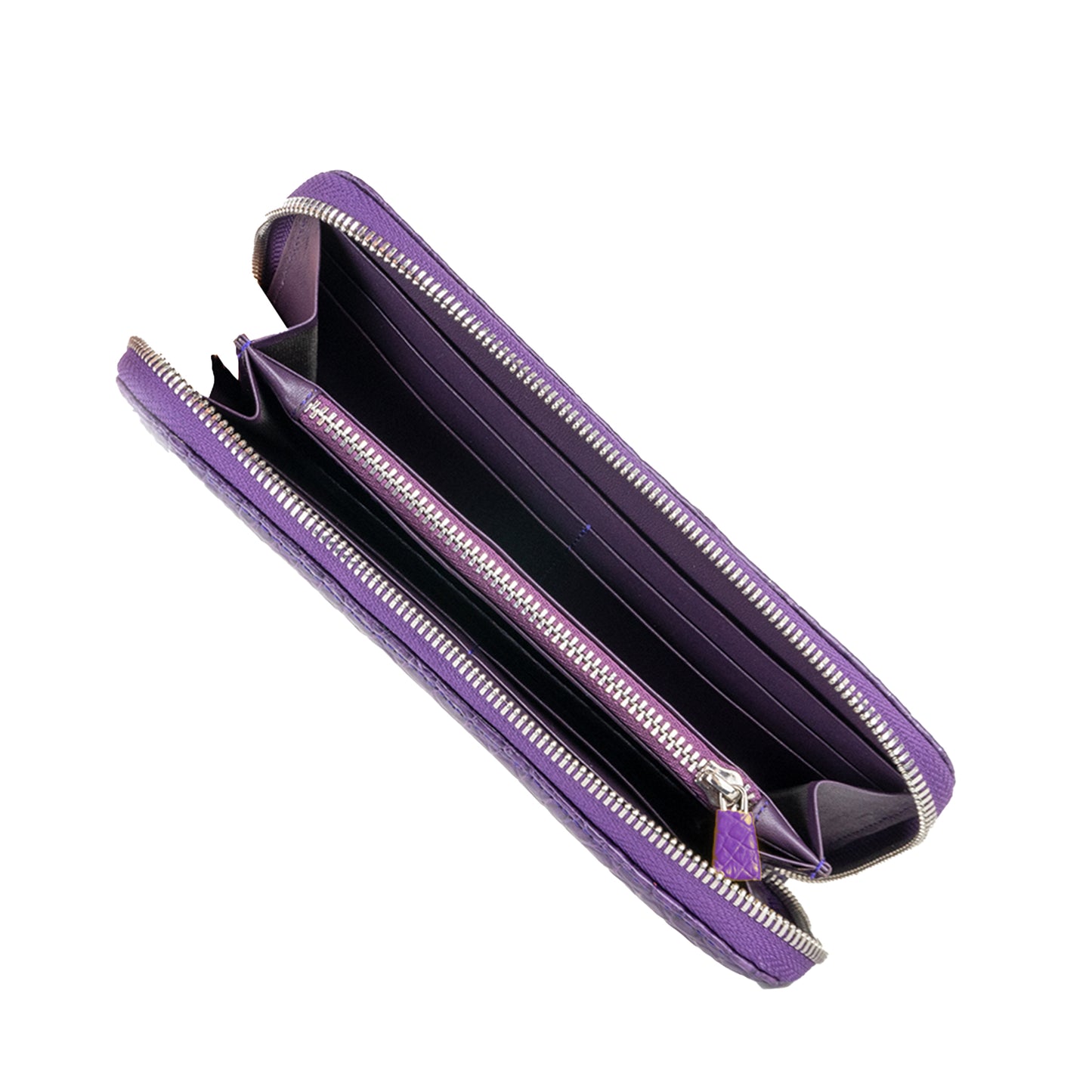 Open purple crocodile skin wallet for women 